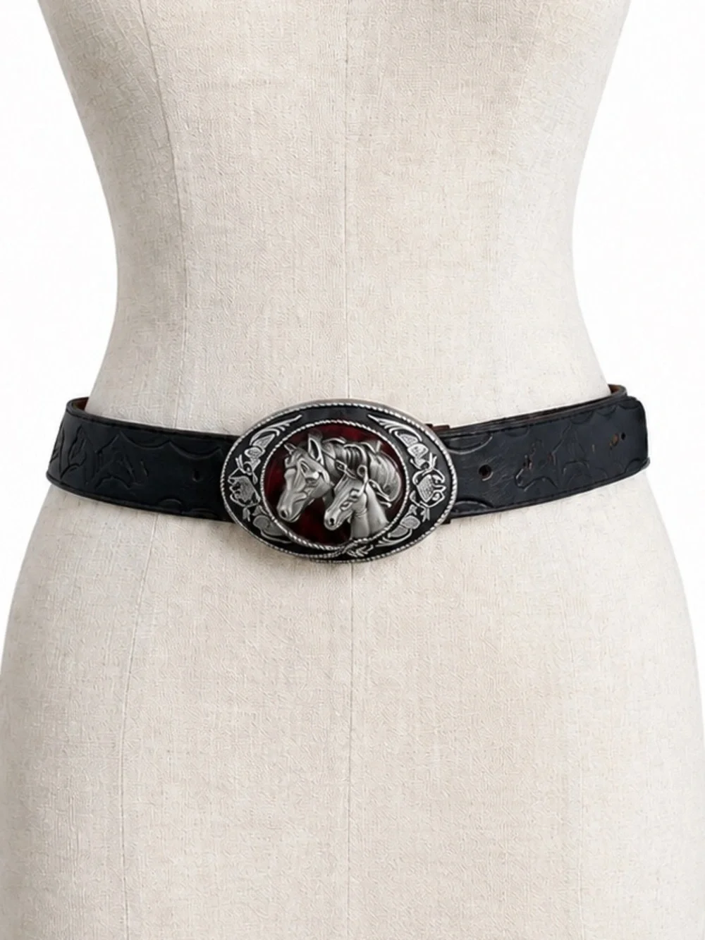 Women's Leather Belt with Horsehead Buckle 53”